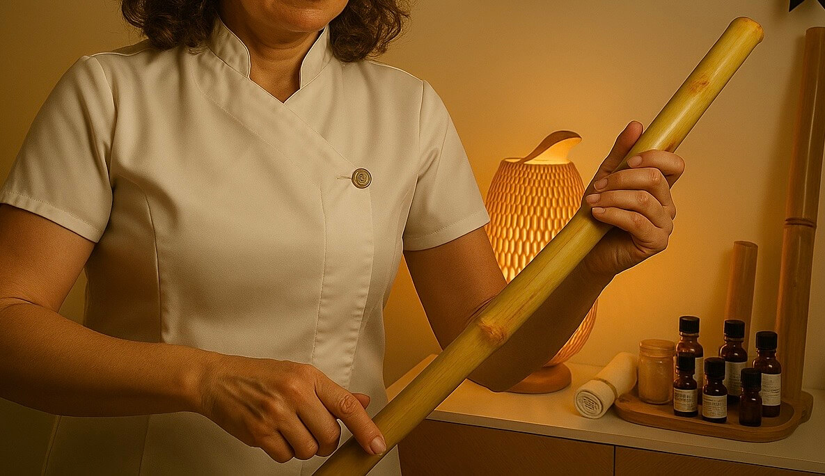 Bamboo Massage in Bath Cover larger muscle areas evenly Therapist Teresa Migliaccio